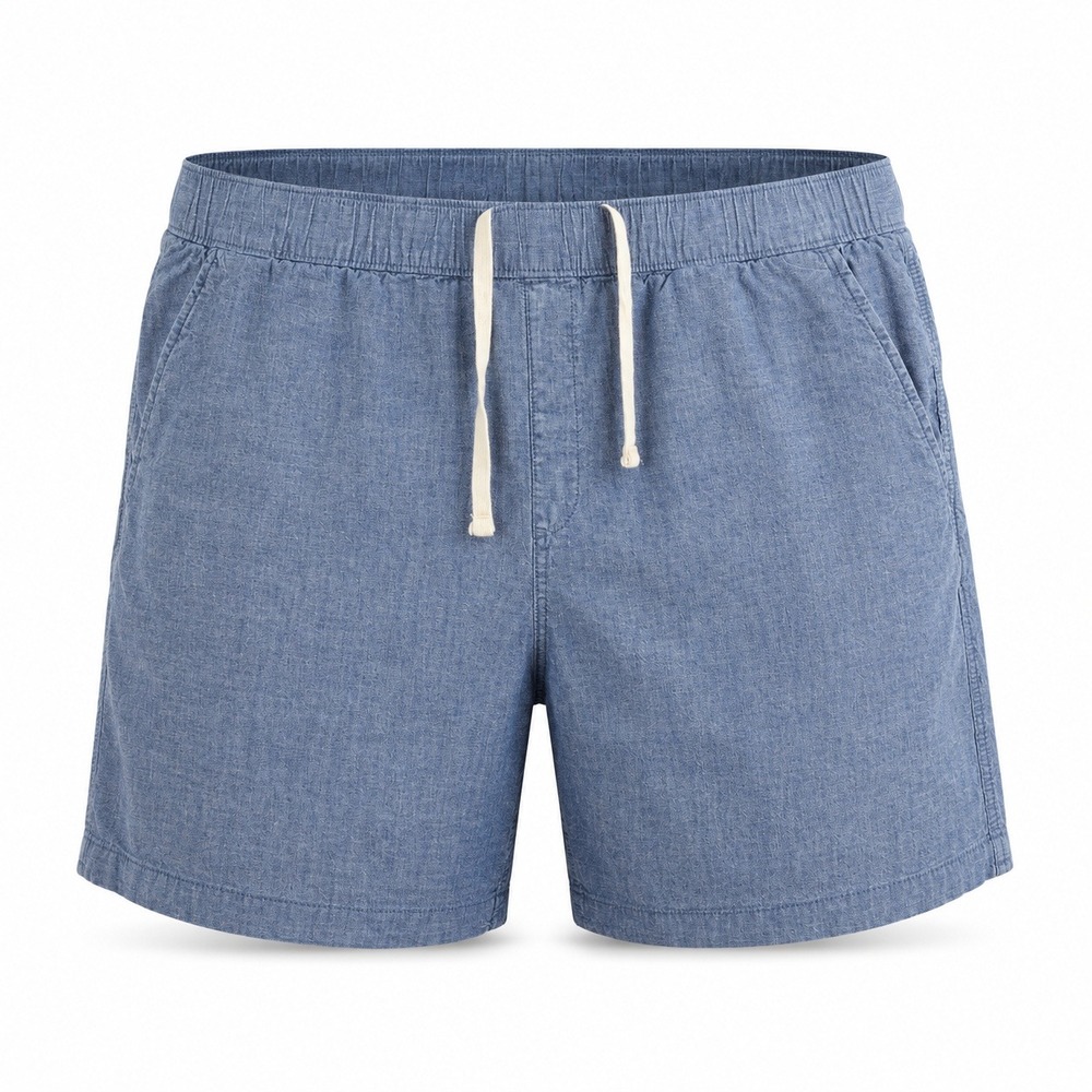 Free Assembly Shorts Men 2XL Blue Cotton Drawstring Elastic Waist Chambray Style